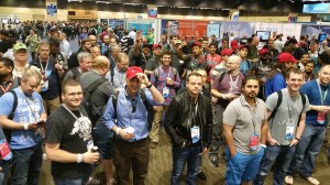 Waiting in front of the Dell booth for the Sputnik drawing